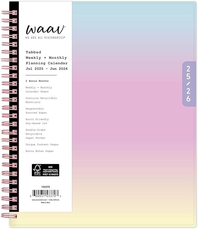 Blue Sky WAAV Weekly and Monthly Academic Year Planner Calendar, July - June, Flexible Cover, Wirebound, Laminated Tabs, Storage Pocket, Lisa (Lisa- 2025/2026, 7" x 9") - Product Image