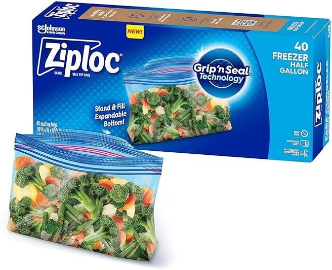 Ziploc Half Gallon Food Storage Freezer Bags, Easy Open and Close, 40 Bags Total - Product Image