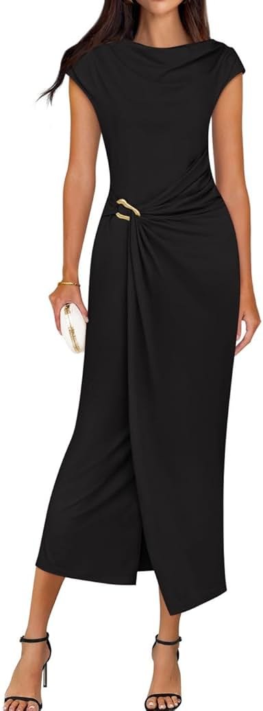 ZESICA Women's 2026 Summer Cap Sleeve Casual Bodycon Dress Elegant Wedding Guest Cocktail Party Formal Long Midi Dresses - Product Image