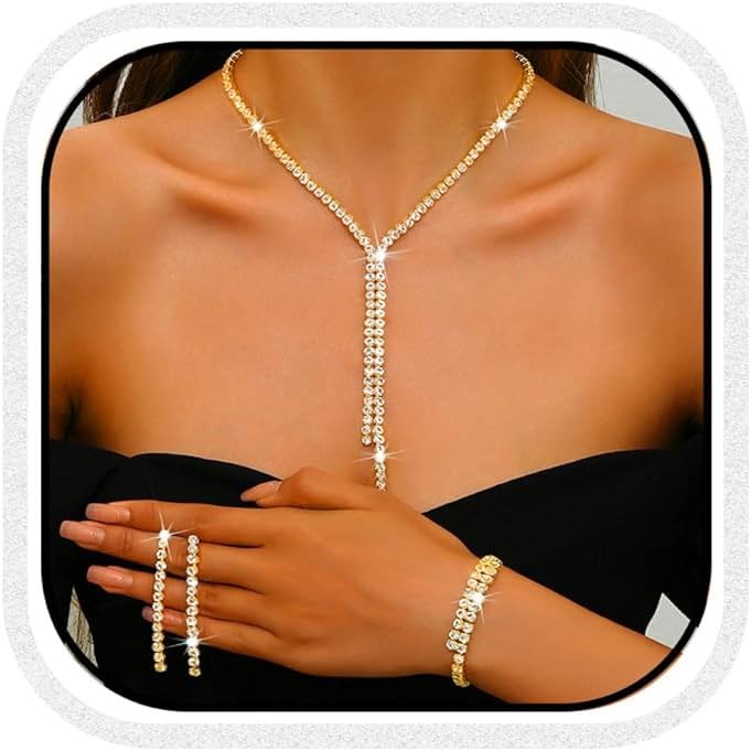 Unicra Silver Bridal Wedding Jewelry Sets Rhinestone Necklace Earrings Bracelet Set Prom Formal Costume Jewelry Sets for Women and Brides - Product Image