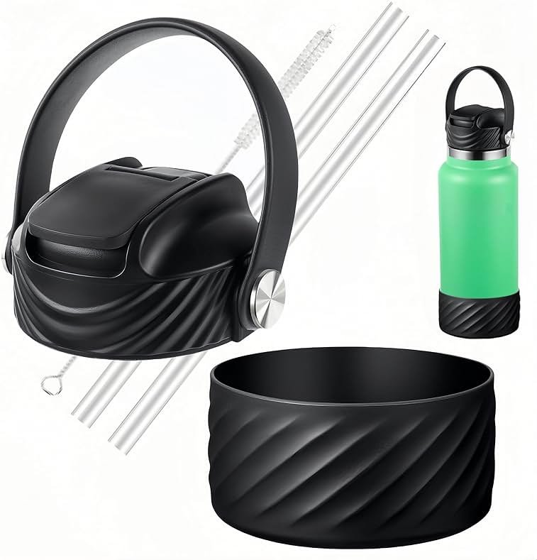 Straw Lid for Hydro Flask Wide Mouth 32 40 oz, Replacement Lids with Flex Handle and Silicone Boot for HydroFlask, Sports Water Bottles Accessories Bottom Cover Set - Product Image