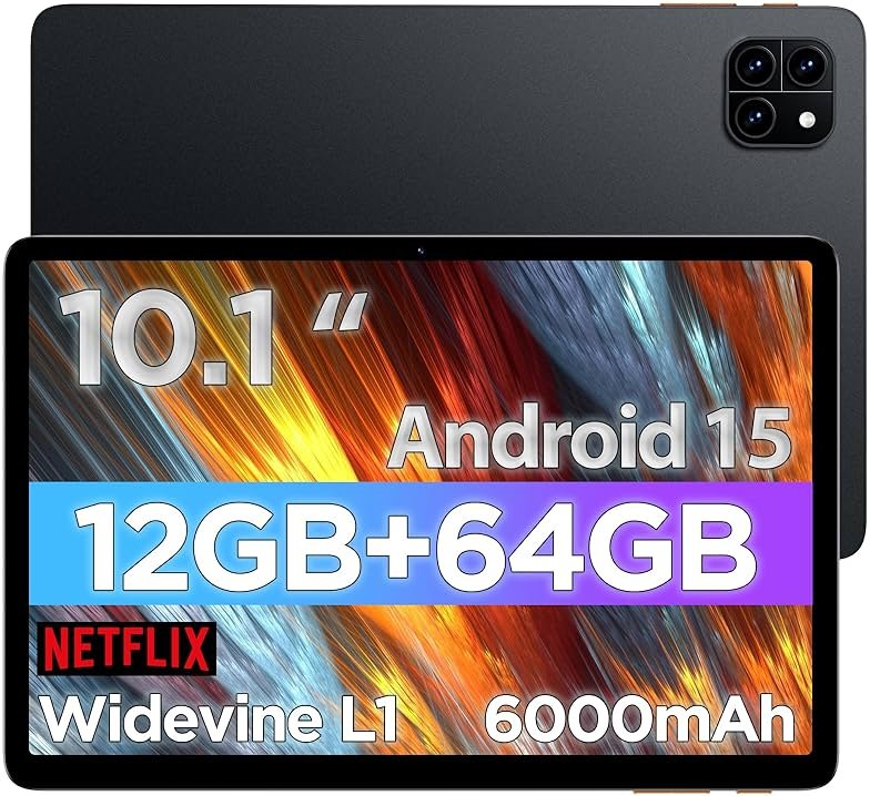 Android Tablet, Computer Tablets, 10.1 inch Android 15 Tablet with Octa-core Processor RAM 12GB ROM 64GB(Up to 2 TB), 800x1280 Resolution, WiFi 6 & Bluetooth, Dual Speakers, 5MP+8MP, 6000mAh battery - Product Image
