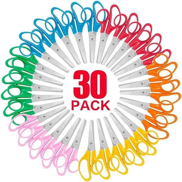 30 Pack Kids Scissors, 5 Inch Bulk Scissors for School, Blunt Tip Scissors for Child Student Teacher, School Supplies Craft Cutting Paper, Kids Safety Scissors for Preschool Classroom Office Home - Product Image