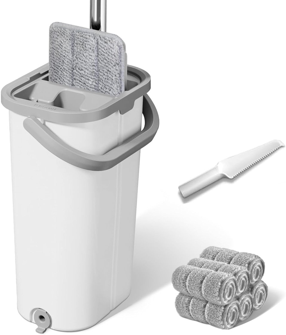 ZJSYJJ Mop and Bucket with Wringer Set: Wet Dry Separation System for Easy Floor Cleaning Rebound Head for Bathroom & Living Room Gift for Women - Product Image