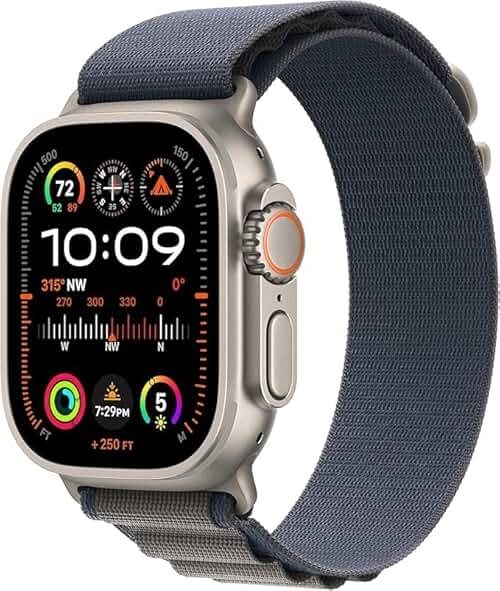 Apple Watch Ultra 2 (GPS + Cellular 49mm) Rugged Titanium Case with Blue/Black Trail Loop, M/L (Renewed Premium) - Product Image