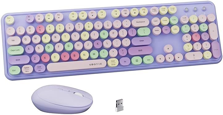 FCPLU Colorful Wireless Keyboard and Mouse Combo, Full-Sized Office Keyboard with Typewriter Flexible Keys, 2.4GHz Dropout-Free Connection, Optical Mouse for PC Laptop (Purple Colorful) - Product Image