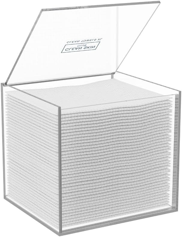 CLEAN SKIN CLUB Clear Acrylic Box for Clean Towels XL (NOT Included), Container For 50 Disposable Clean Towels XL, Face Towelettes Bathroom Counter Storage, Bin for Cleansing Facial Dry Wipes - Product Image