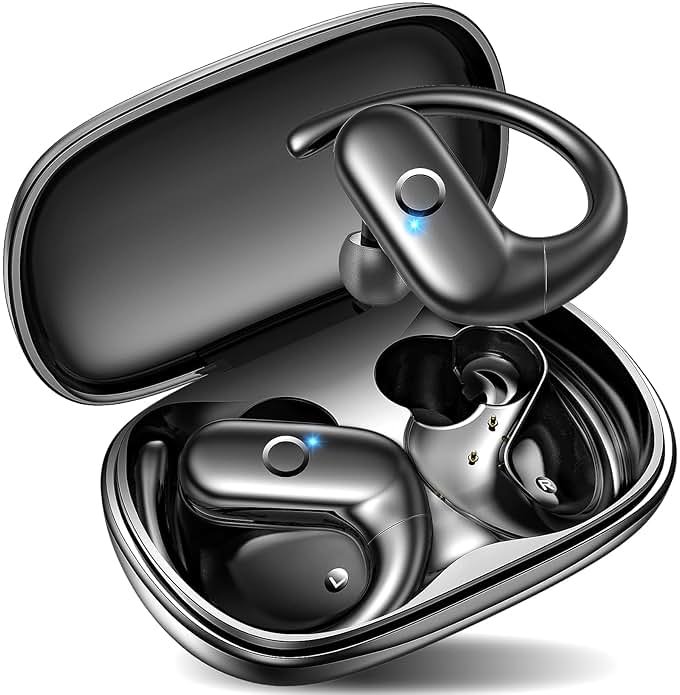kurdene Wireless Earbuds Bluetooth Headphones Sport,Over Ear Buds with Deep Bass Sound,60Hrs Playtime Earphones Redesigned Comfort Fit with Earhooks for Running,Meeting,Workout-Black - Product Image
