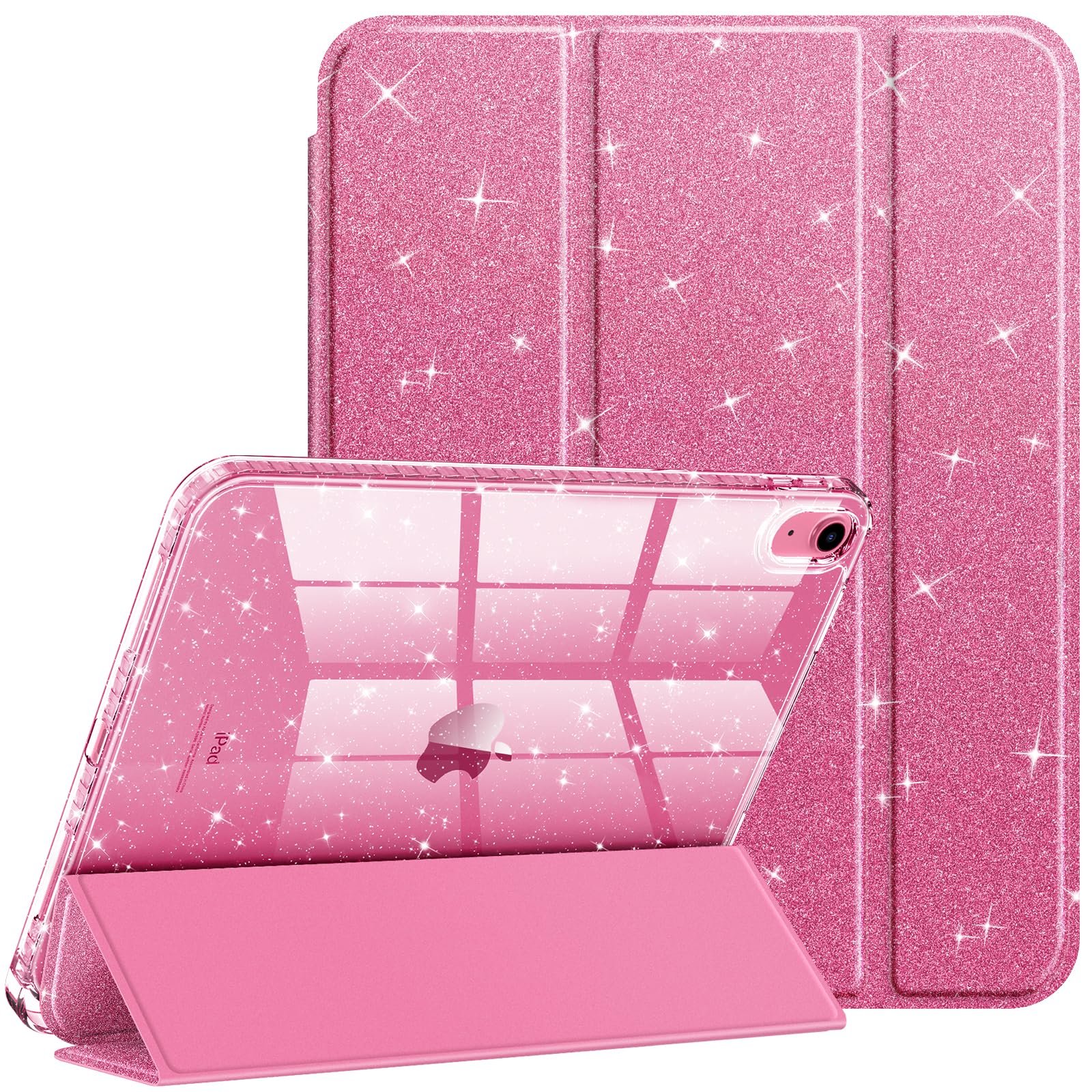 Fintie Slim Case for iPad (A16) 11th Generation 11 Inch (2025), iPad 10th Generation 10.9 Inch (2022) - Glittering Sparkly Shockproof Cover with Shiny Clear Back Shell & Pencil Holder, Pink - Product Image