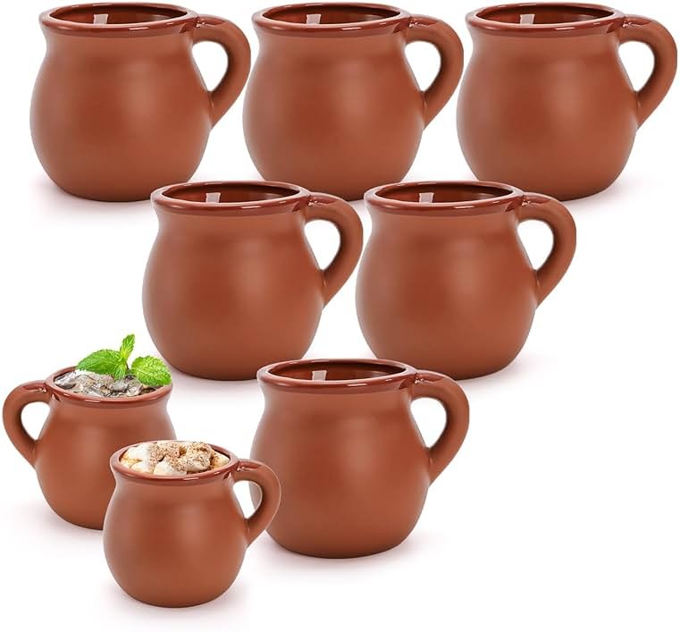 Kingrol 6 Pack Authentic Mexican Clay Mugs - 12 oz Tazas de Barro, Handcrafted Pottery for Hot and Cold Beverages, Coffee, Tea, and Cocktails - Product Image