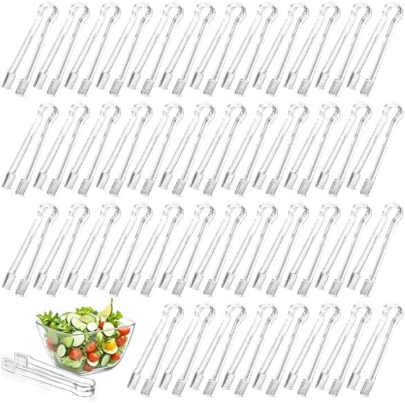 48 Pcs Plastic Tongs, 6.5'' Serving Tongs Heavy Duty Reusable Kitchen and BBQ Clear Serving Tong for party's, Caterings, Events, Buffet, Weddings, And every Day use - Product Image