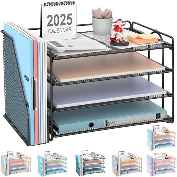 gianotter 4-Tier Paper Organizer With Magazine Holder, Desk Organizers and Accessories, Desk Accessories & Workspace Organizers, File Organizer for Office Supplies Storag (Black, 4-Tier) - Product Image