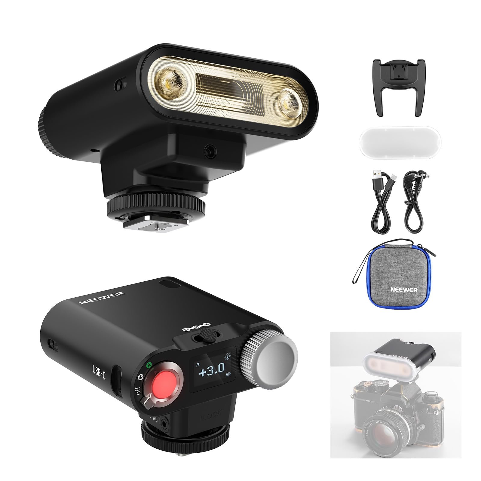 NEEWER Z160 Single Contact Camera Flash Compatible with Canon Nikon Sony Fuji Olympus Cameras, 22Ws GN14 6000K Speedlite, A/M Mode 1/1-1/128 Power, 1100mAh Battery 650 Full Power Light 1.5s Recycling - Product Image