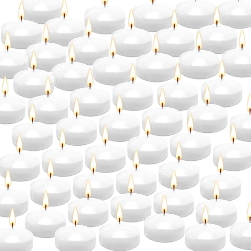 50 Pack of 2-Inch White Floating Candles - Ideal for Weddings, Home Décor, Spa Baths, and Romantic Settings. - Product Image