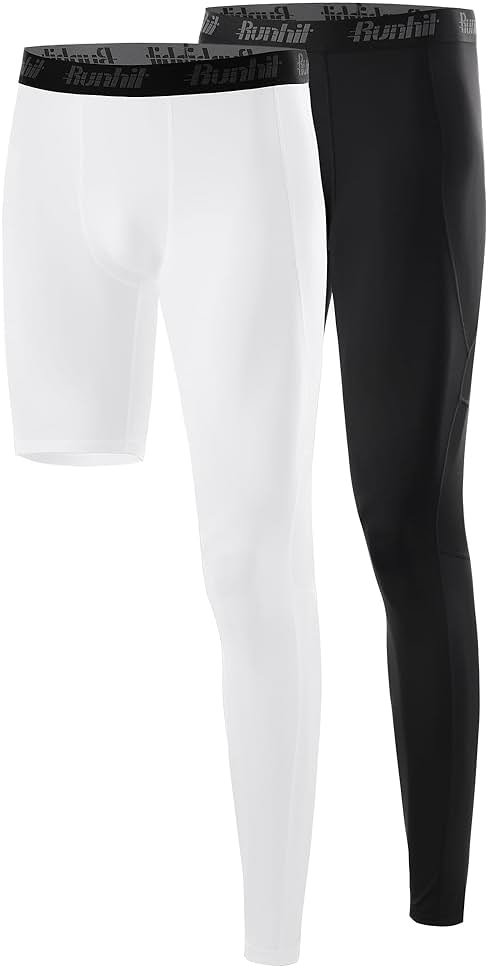 Runhit Men's Basketball One Leg Compression Tights Full Length Single Leg Compression Pants Sports Base Layer Underwear - Product Image