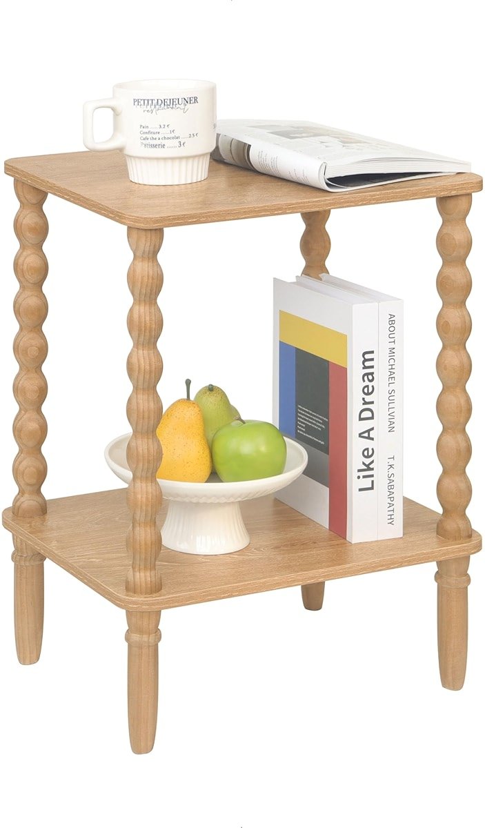 Fultyle Small End Table, Couch Side Table with 2-Tier Storage Shelf, Wood Coffee Table for Bedroom, Living Room, Small Spaces (Rustic Walnut) - Product Image