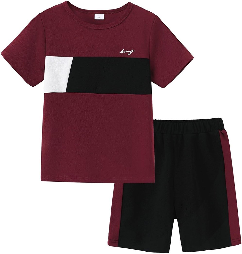 KIMI BEAR Boy Clothes Kids Boy's Summer Outfits Shorts Sleeve Crewneck T Shirt Tops Tees Shorts Sets Boy's 2 Piece Outfits - Product Image