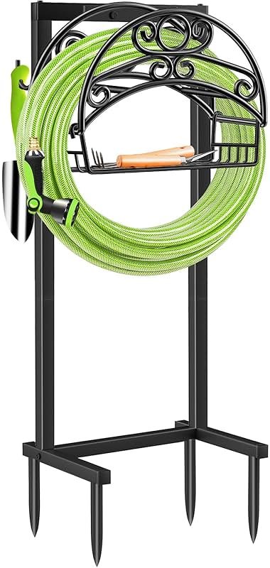 TomCare Garden Hose Holder Upgraded Water Hose Holder Heavy Duty 4 Spikes Hose Hanger Holds 160 Feet Hoses Stable Freestanding Hose Storage Organizer for Outside Yard - Product Image