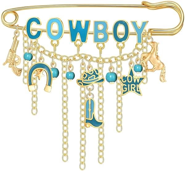 Western Cowboy Safety Pins Brooches Rodeo Boot Hat Horse Horseshoe Beads Charms Pins West Country Concert Party Brooch Jewelry for Skirts Sweater Scarf Lapel Hat Accessories - Product Image
