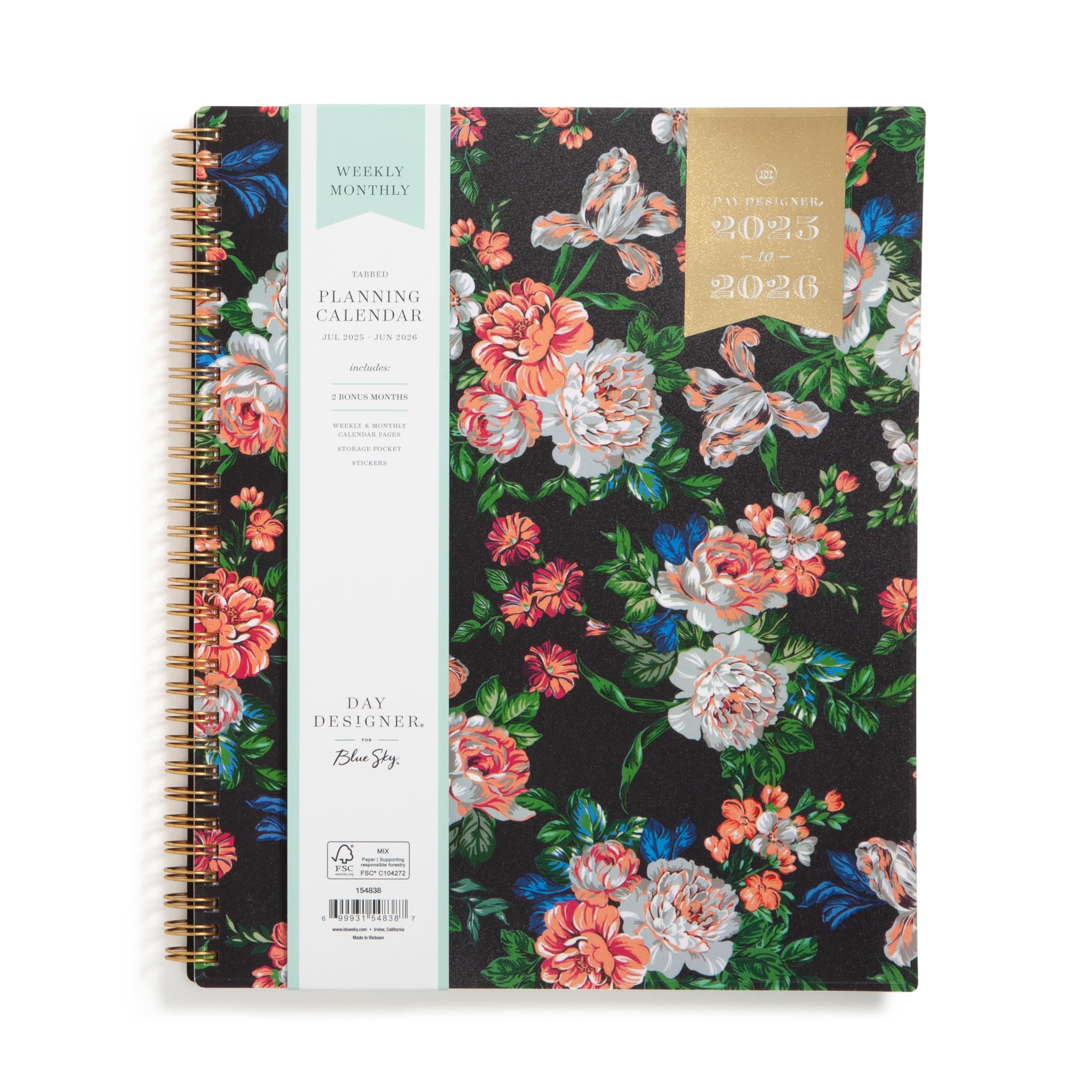 Blue Sky Day Designer 2025-2026 Weekly and Monthly Academic Year Planner Calendar, July 2025 - June 2026, 8.5" x 11", Flexible Cover, Wirebound, Rose Garden - Product Image