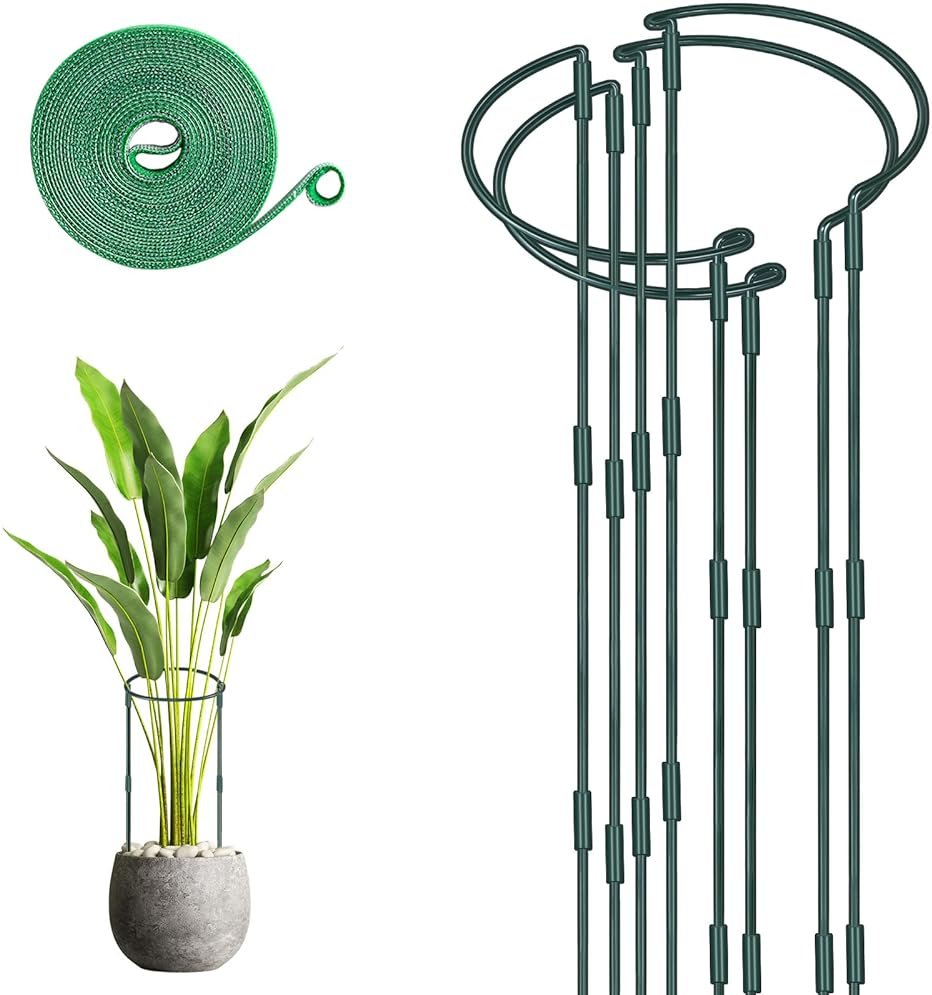 HiGift 4 Pack Height Adjustable Plant Support Stakes(12" or 24" or 36" H), Metal Peony Cages and Support Ring Half Round Garden Tall Plant Support for Indoor Outdoor Plant Snake Hydrangea Flowers - Product Image