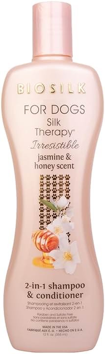 BioSilk for Dogs Silk Therapy Irresistible 2-in-1 Shampoo and Conditioner, Jasmine and Honey Scent, Hydrolyzed Silk Proteins, Paraben Free, pH Balanced for Dogs, Safe 8 Weeks+, 12 fl oz - Product Image
