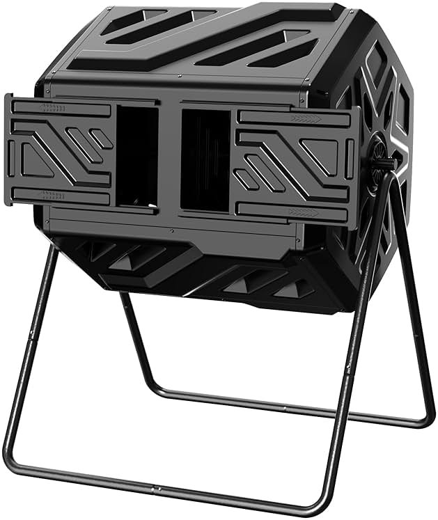Werph 43 Gallon Compost Bin with Gloves, Fast Assembly & Easy Setup Outdoor Compost Tumbler, Updated Dual Chamber Tumbling Composter for Garden, Kitchen, and Yard Waste, Black - Product Image
