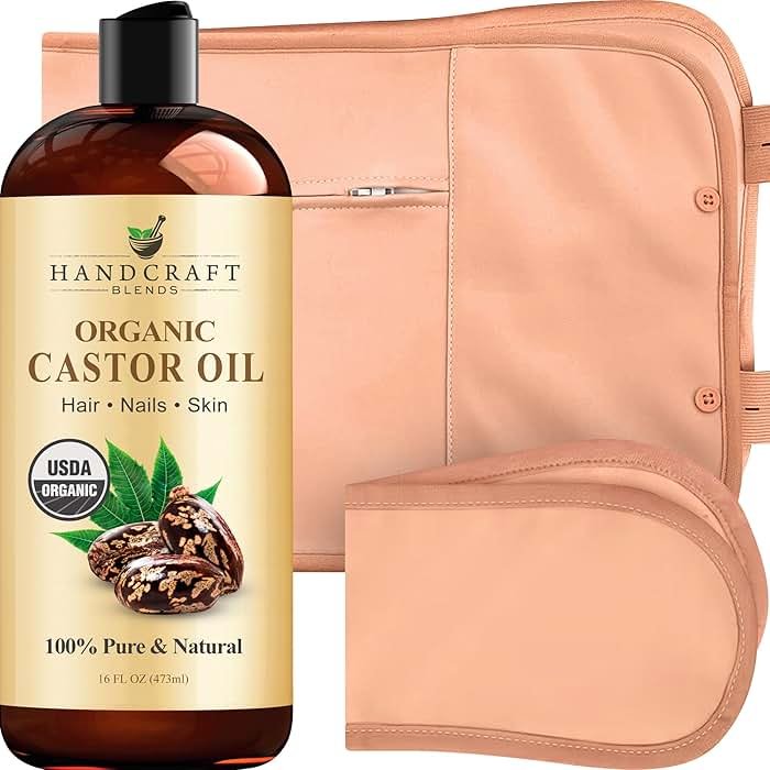 Handcraft Blends Castor Oil Pack Wrap | Organic Castor Oil 16 oz | Reusable Wraps | Durable Comfortable Pack Wraps | Adjustable Elastic Straps | Neck and Stomach - Product Image