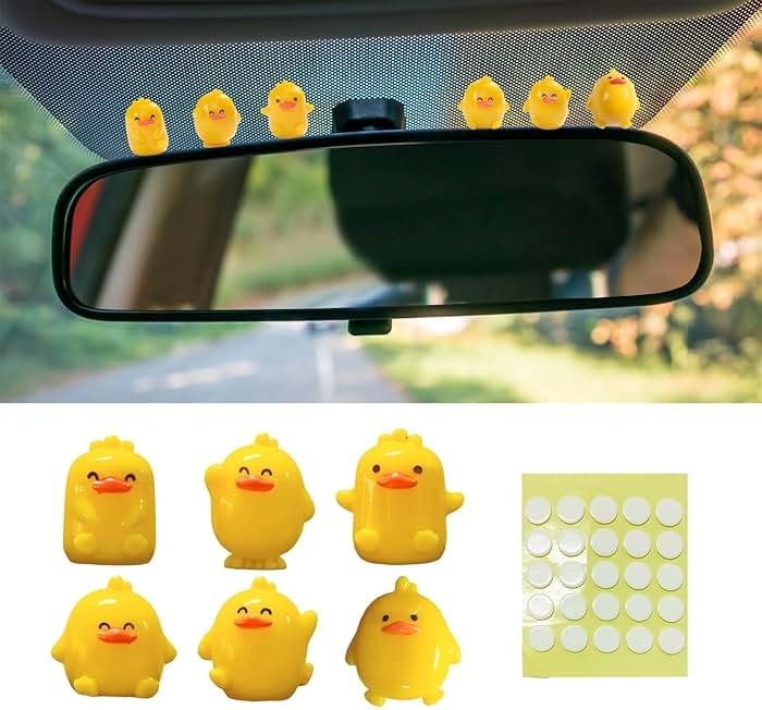 QZTYTY 6PCS Cute Car Rearview Mirror Hanging Decor and Dashboard Decorations, Duck Ornament, Mini Ducks Car Dashboard Decors, Rear View Mirror Accessories Universal for Women Men - Product Image