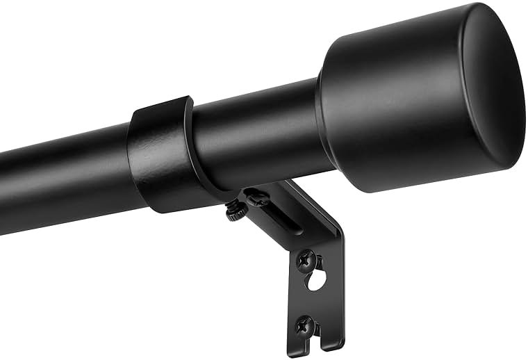 Hradecti 1' Diameter Curtain Rods, 30-144 Inch, Black, Iron, Matte Black Painted, Fit 30-142 Inch Windows, Heavy Duty, Adjustable, Window Treatment Single Rods - Product Image