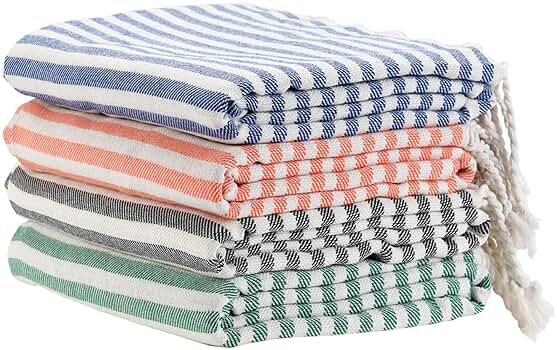 4 Pack Turkish Striped Beach Towels Bulk Oversized 39"x71" Large Bath and Pool Set Quick Dry Lightweight Travel Towel for Adult,100% Cotton - Product Image