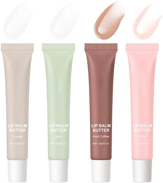 FYEBOO 4 Flavors Lip Glossy Butter Balm Lip Tint Hydrating Lip Gloss, Soothes & Softens Dry Lips High Shine Nude Color Nourishing Lip Care Finish (4 Color, 0.5 Oz) - Product Image