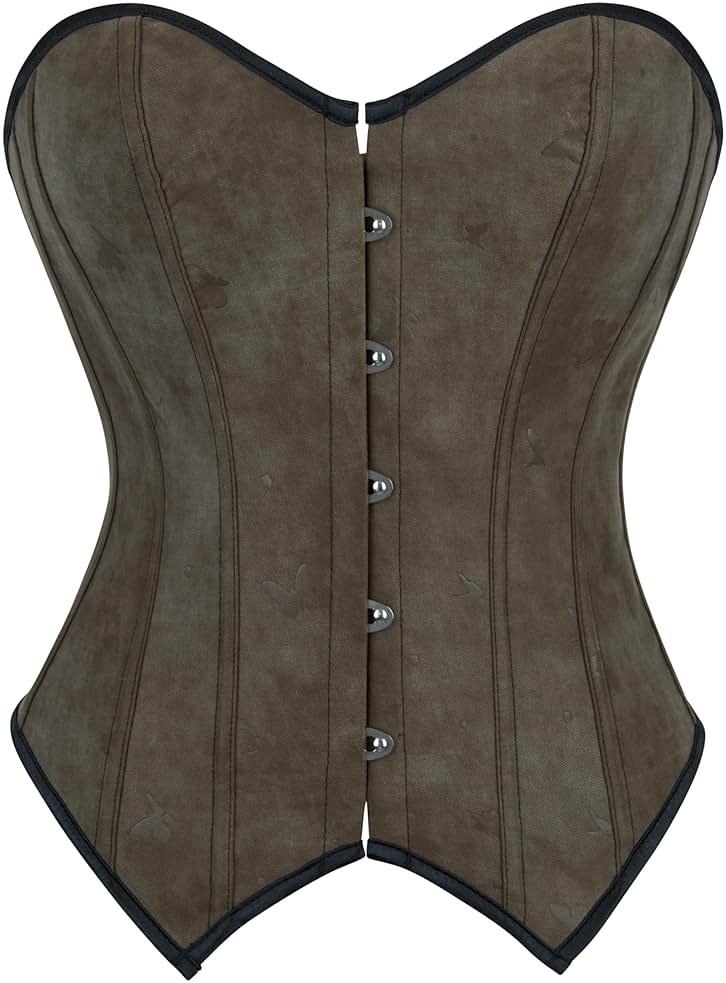 Eohak Women's Sexy Satin Corset-Bustier Floral Print Boned Overbust Corset Top Black Satin Waist Cincher - Product Image