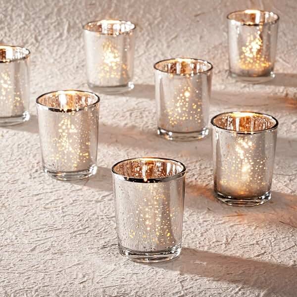 Homemory 36 Pcs Silver Votive Candle Holders, Mercury Glass Candle Holder, Tealight Candle Holders for Table Centerpieces, Baby Shower, Party, Anniversary, Wedding, Home Decor, Halloween, Christmas - Product Image