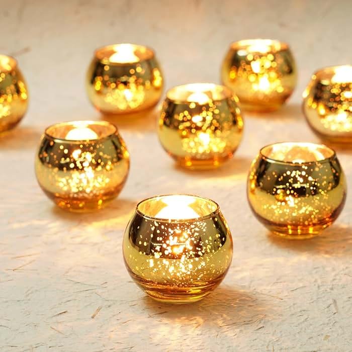 Homemory 36 Pcs Gold Votive Candle Holders, Round Mercury Glass Candle Holder, Tealight Candle Holders for Table Centerpieces, Baby Shower,Anniversary, Wedding, Home Decor, Halloween, Christmas - Product Image