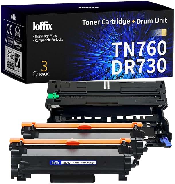 TN760 Toner Cartridge and DR730 Drum Unit Replacement for Brother TN-760 TN730 DR730 DR-730 Compatible with DCP-L2550DW HL-L2350DW HL-L2390DW HL-L2395DW Printer (2 Toners, 1 Drum Unit, 3 Pack) - Product Image