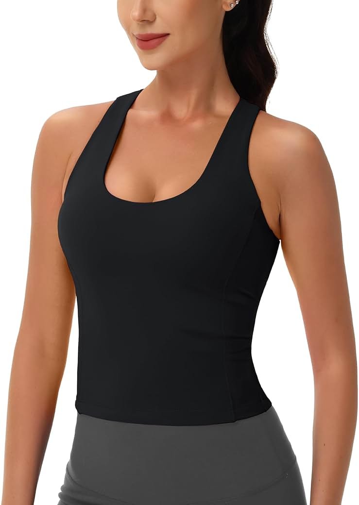 MAGCOMSEN Women's Workout Tank Tops with Built in Bra Athletic Racerback Support Tanks Padded Fitted Yoga Crop Gym Activewear - Product Image