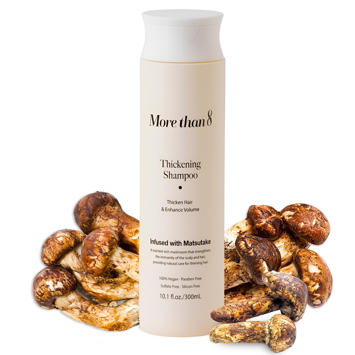 Morethan8 Korean Hair Thickening Shampoo with Matsutake mushroom, for Hair Loss and Hair growth – 300ml 100% Vegan, Paraben&Sulfate&Silicon Free - more than 8 - Product Image