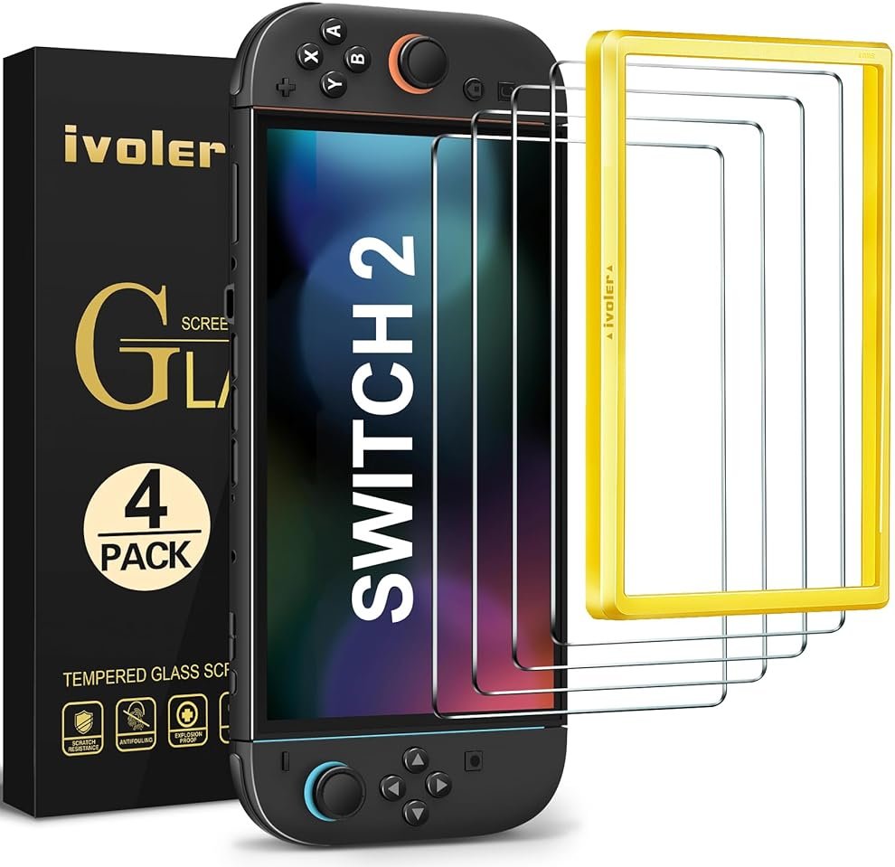 ivoler 4-Pack Tempered Glass Screen Protector Designed for Nintendo Switch 2 2025 [Easy Alignment Frame] 30s Installation, 9H Hardness Transparent HD Clear, Anti-Scratch Updated Version 7.9'' - Product Image