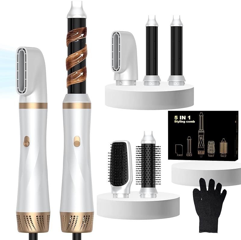 5 in 1 Hair Dryer Brush Set, Blow Dryer Brush with Air Style Wrap Hair Styler, Negative Ionic Magic Style Set, Detachable Air Curler for Volumizer,Straightener,Drying - Product Image