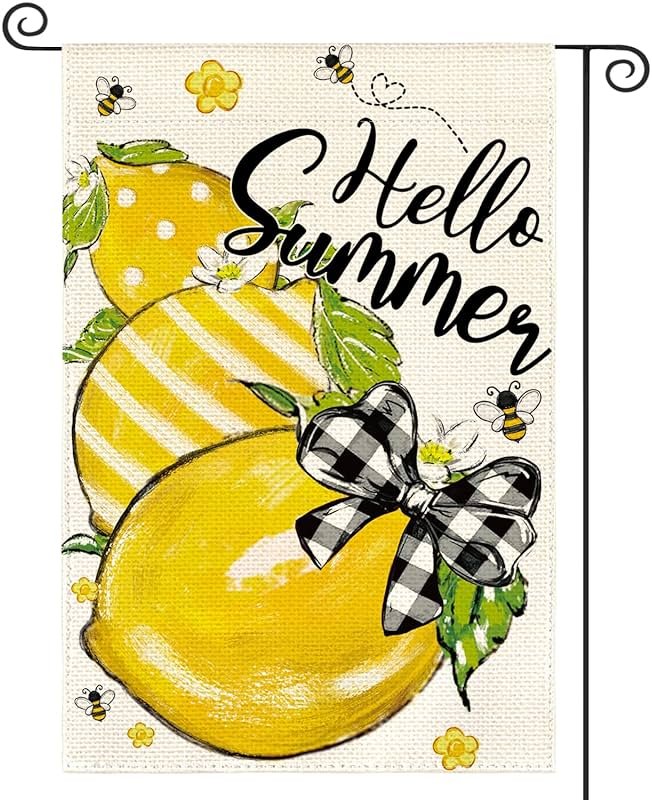 AVOIN colorlife Hello Summer Garden Flag 12x18 Inch Double Sided Outside, Lemon Bee Rustic Seasonal Yard Outdoor Flag - Product Image