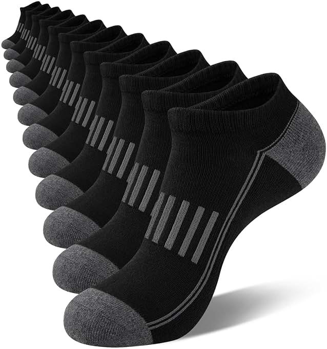 eallco 12 Pairs Mens Ankle Socks Athletic Running Low Cut Breathable Cushioned Comfort Casual Socks - Product Image