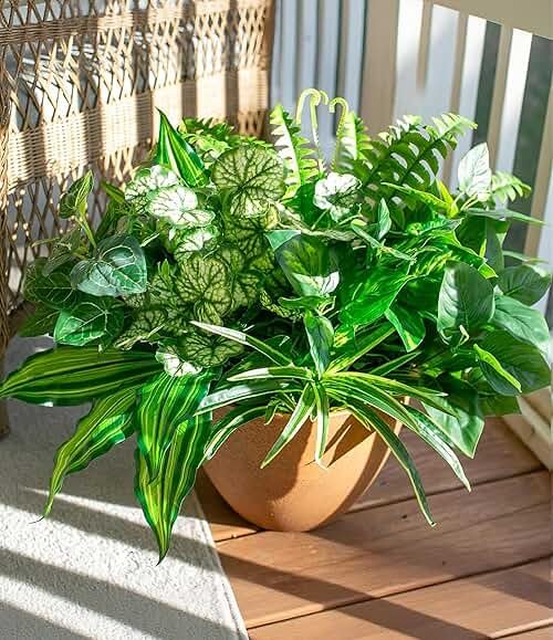 Starttag Artificial Greenery Plants Fake Plastic Leaves with Stems UV Resistant Large Bunches Outside Faux Plants Bushes for Outdoor Patio Garden Front Porch Yard Decor (Green) - Product Image