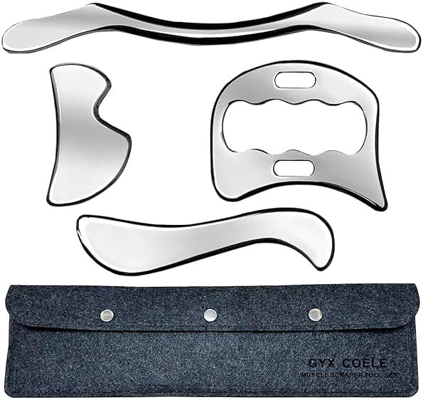 GYX COELE 4 in 1 Stainless Steel Gua Sha Muscle Scraper Tool, Professional IASTM Physical Therapy Tool Set for Massage and Scraping (4pcs Carry Bag) - Product Image
