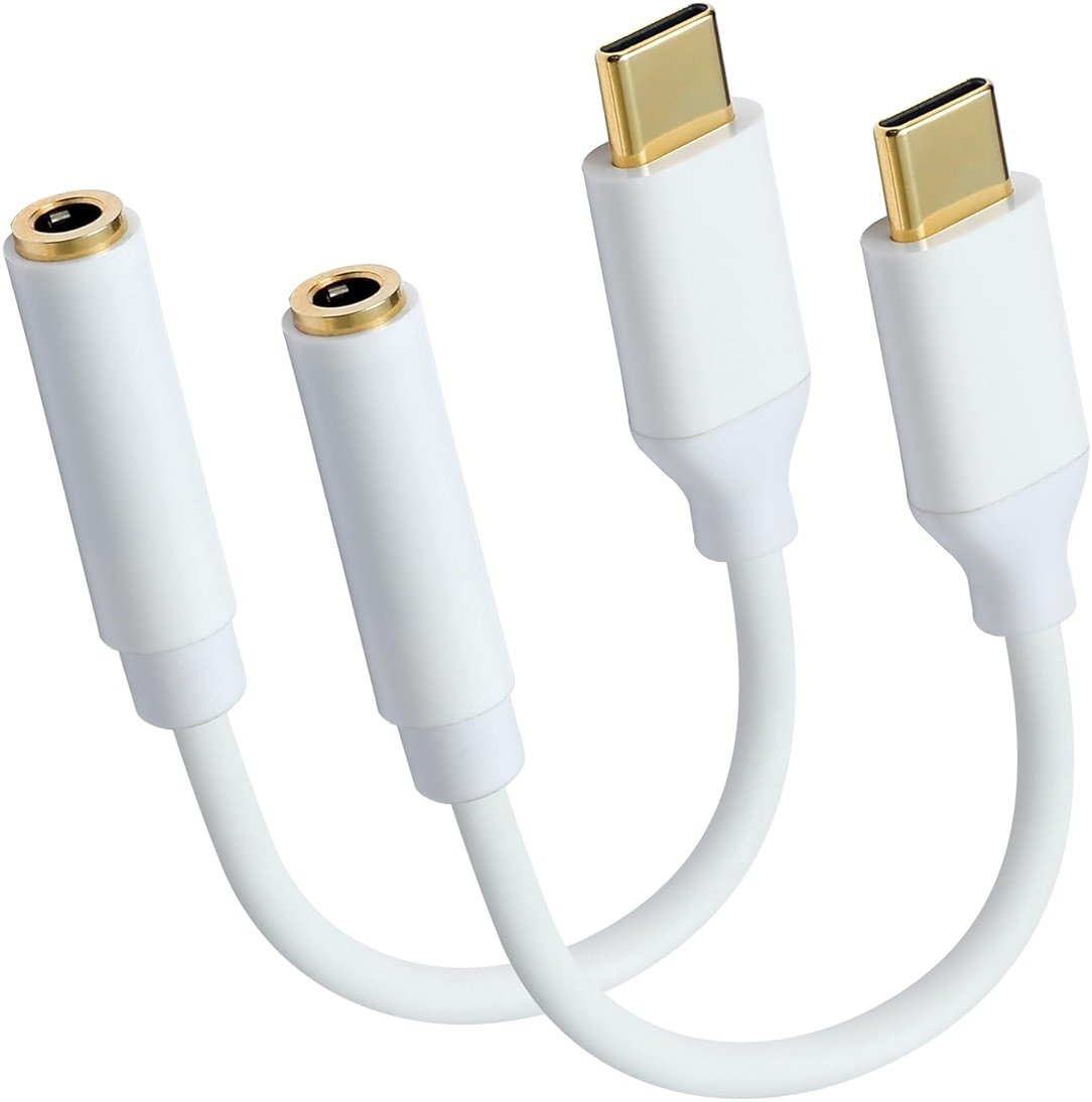 USB C to 3.5mm Female Headphone Jack Adapter, Type C to Aux Audio Dongle Cable Cord Compatible with iPhone 17 Pro Max/17 Pro, 16/15 Pro Max, 16/15 Pro, Galaxy S24/S23/S22 Ultra, iPad Pro(2 Pack) - Product Image