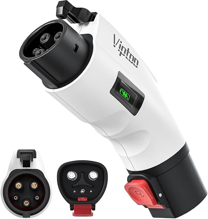 VIPTOO Tesla to J1772 Adapter 60A 250V AC — NACS EV Charging Connector with Charging Status Display for Tesla Wall/Destination/Mobile Charger, Fast & Safe Charging (White) - Product Image