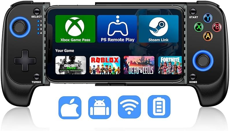 Wireless Phone Controller for iPhone/Android No Deadzone, Mobile Gaming Controller Support Xbox Game Pass, Steam Link, GeForce Now, Call of Duty, Roblox, Cloud Gamepad for iOS with Dynamic LED Lights - Product Image