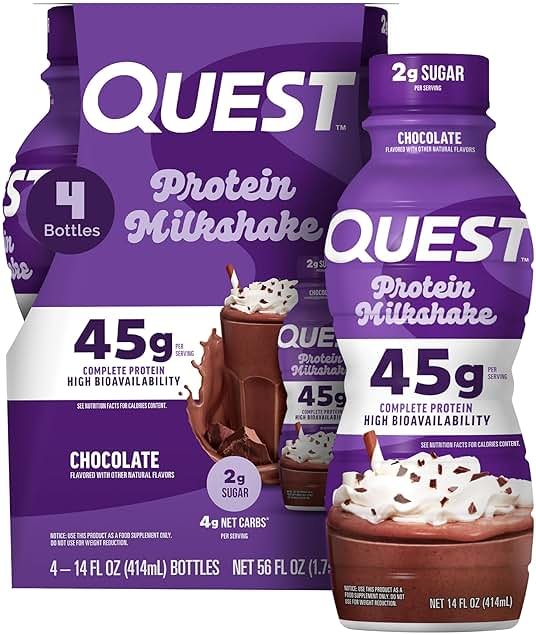 Quest Nutrition Chocolate Protein Shake, 45g Protein, 2g Sugar, 4g Net Carbs, Ready to Drink, Gluten Free, 4 Count - Product Image
