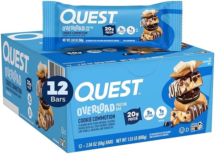 Quest Nutrition Overload Protein Bars, Cookie Commotion, 20g Protein, 1g Sugar, 3g Net Carbs, Gluten Free, 12 Count - Product Image