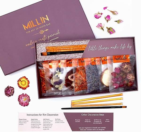 MILLIN Cocktail Garnish Gift Set – Edible Flowers & Dehydrated Fruits | Premium Bar Accessories | Unique Gift for Her | Holiday gifting - Product Image